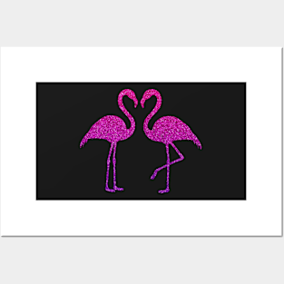 Pink Purple Ombre Faux Glitter Flamingos Silhouette Posters and Art